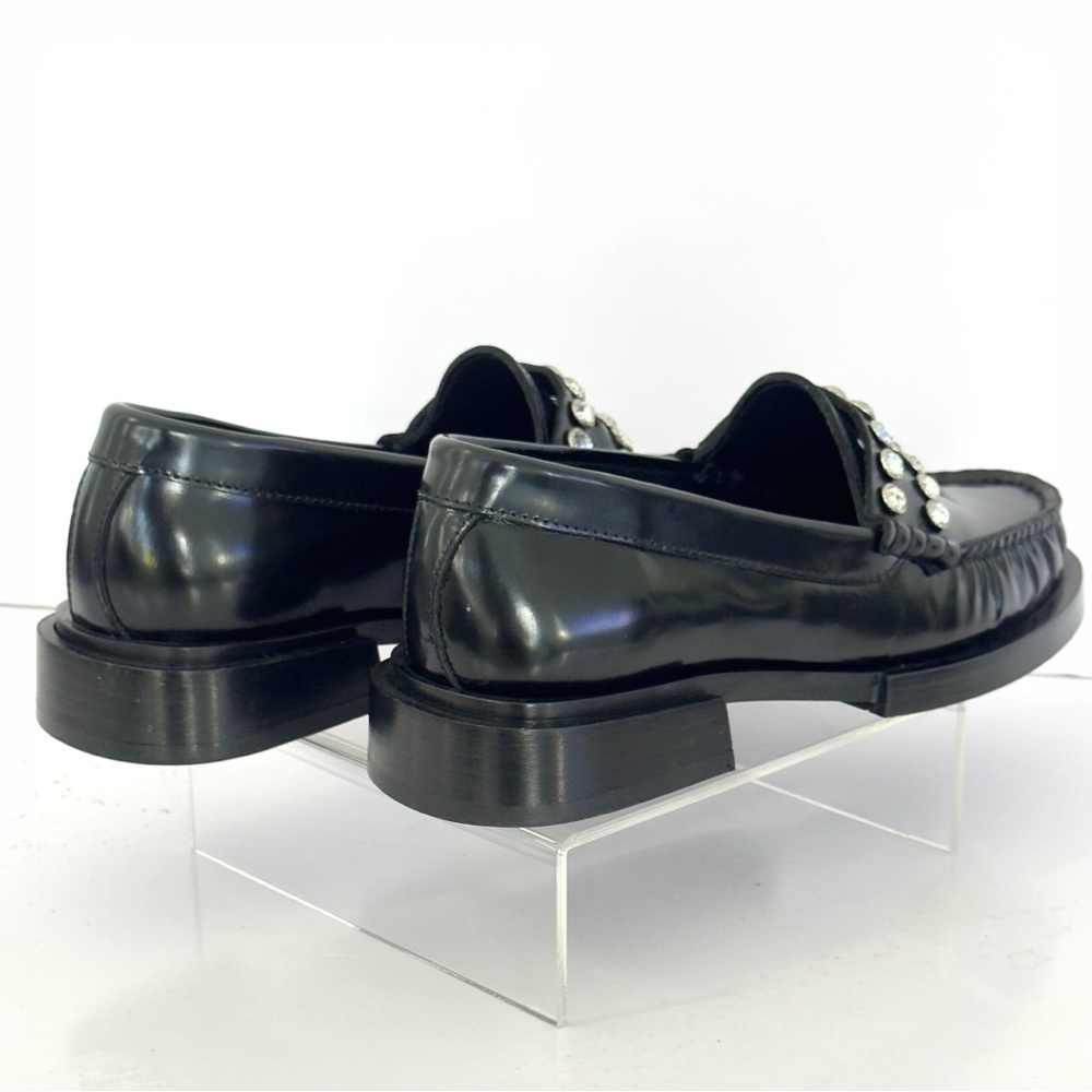 SANDRO Crystal-Embellished Patent-Leather Women’s Black Slip On Loafers Size 5 - Picture 4 of 16